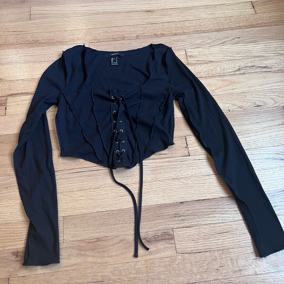 Forever 21 Black Lace-Up Top - Picture 1 of 3